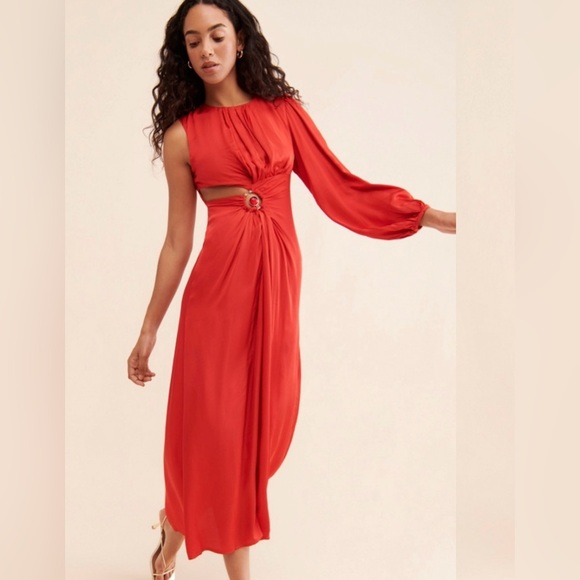 Farm Rio Red One Shoulder Maxi Cutout Dress Resortwear - Picture 1 of 15